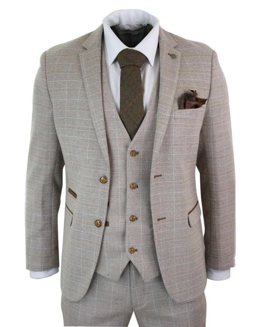 Paul Andrew Gray 3 Piece Tweed Check Vintage Retro Suit Velvet for men