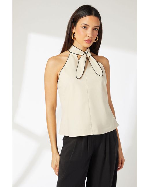 PRINCIPLES White Contrast Detail Halterneck Top Linen