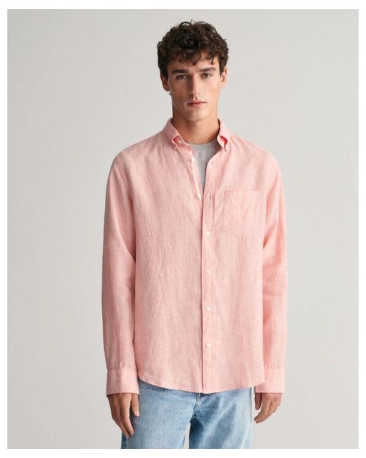 Gant Pink Regular Linen Long Sleeve Shirt for men