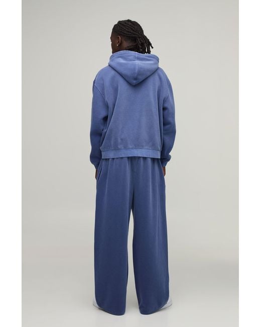 BoohooMAN Blue Wide Leg Sport Washed Joggers for men