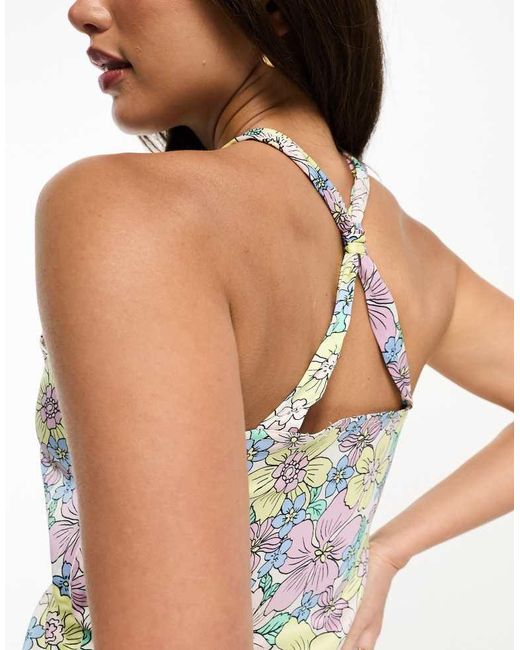 Jdy White Tall Exclusive Halterneck Satin Mini Dress Lilac & Retro Floral
