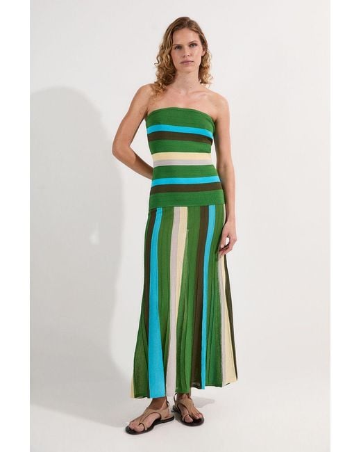 Karen Millen Green Striped Bardot Knit Maxi Dress