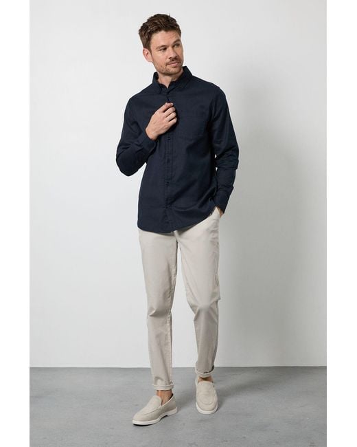 MAINE Blue Long Sleeve Linen Blend Shirt Cotton for men