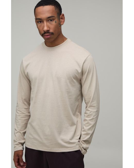 BoohooMAN Natural Essential Regular Fit Long Sleeve T-Shirt for men