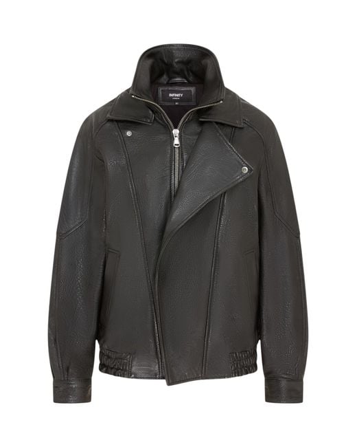 Infinity Leather Black Lamb Biker Bomber Blouson Jacket for men