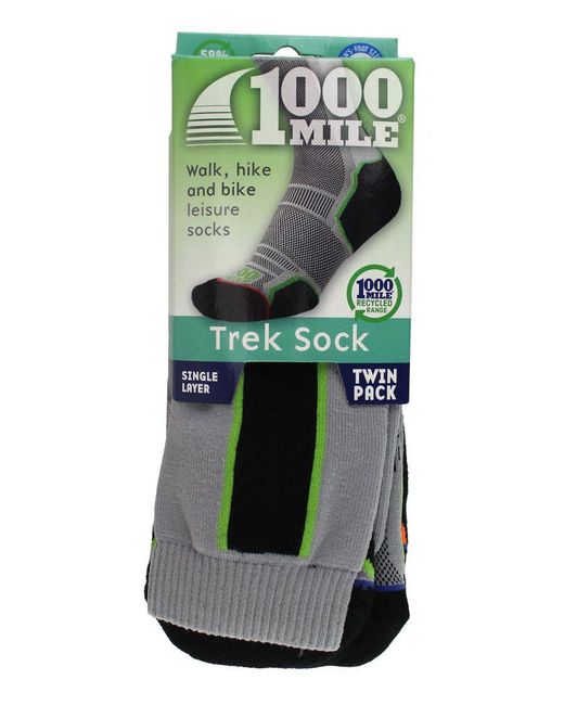 1000 Mile Socks Gray 2 Pack Trek Repreve Single Layer Hiking for men