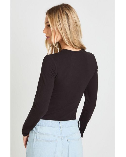 Boohoo Black Petite Basic Long Sleeve Crew Neck Bodysuit