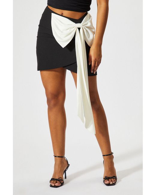 MissPap Black Contrast Bow Drape Mini Skirt