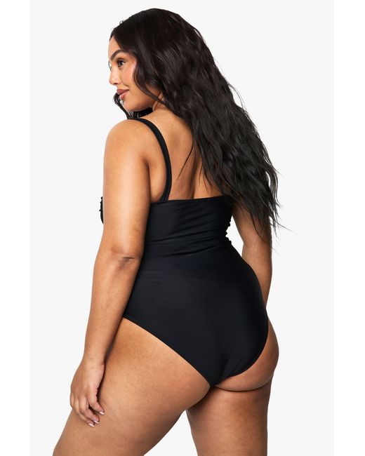 Boohoo Blue Plus Tummy Control Ruched Side Bathing Suit