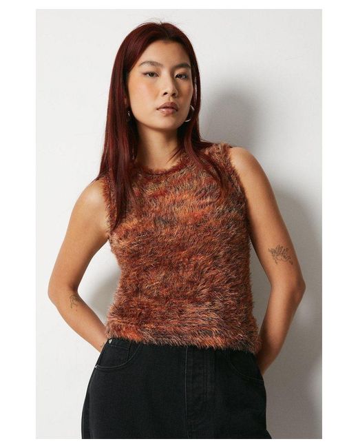 Warehouse Brown Knitted Space Dye Sleevless Top