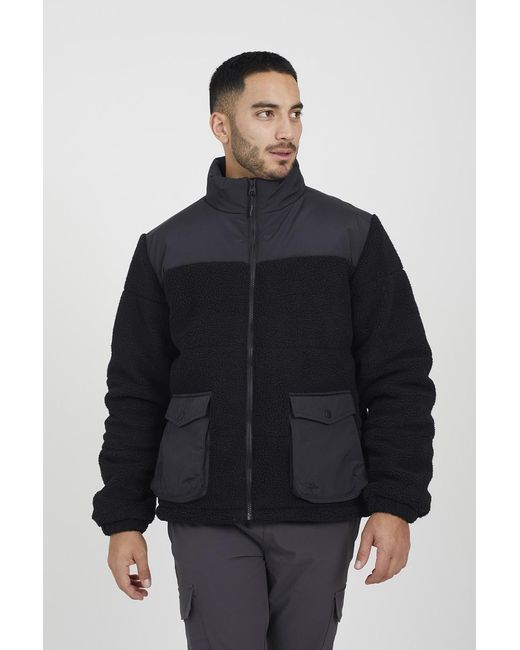 Brave Soul Blue Funnel Neck Fleece Jacket for men
