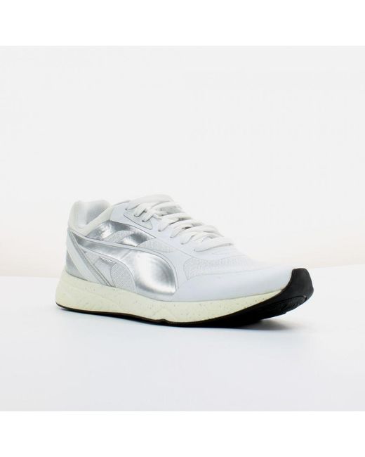 PUMA White 698 Ignite Metallic Textile Lace Up Trainers 361086 02