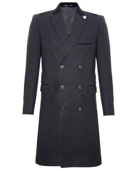 TruClothing Blue 3/4 Long Double Breasted Crombie Overcoat Wool Coat Peaky Blinders for men