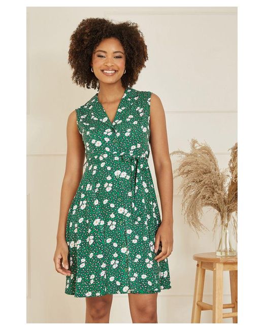Mela London Green Leopard And Daisy Print Shirt Dress
