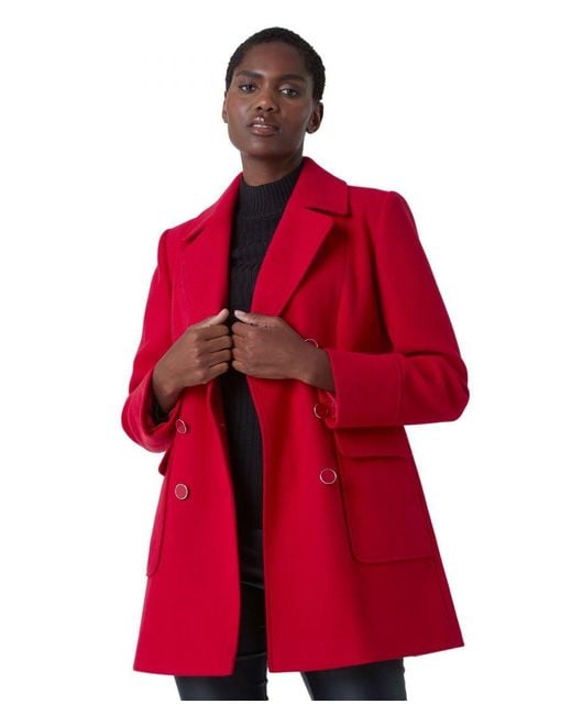 Roman Red Double Breasted Longline Coat