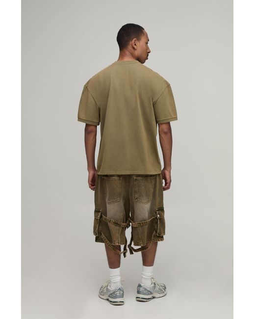 BoohooMAN Green Parachute Extreme Washed Multi Cargo Ripped Shorts for men