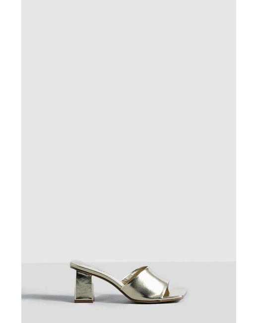 Boohoo White Metallic Low Block Heeled Mules