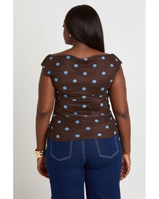 Boohoo Blue Plus Mesh Polka Dot Cowl Neck Top