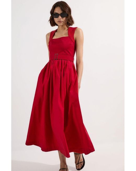 Karen Millen Red Scoop Neck Jersey Cotton Mix Maxi Dress
