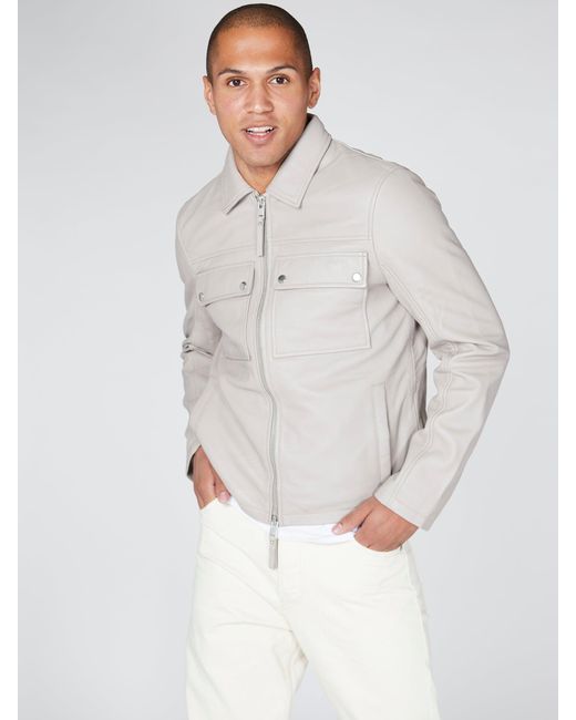 Bolongaro Trevor White Real Leather Double Pocket Overshirt Jacket for men