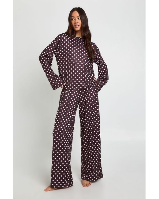Boohoo Red Tall Polka Dot Print Long Sleeve Top & Trousers Pyjama Set