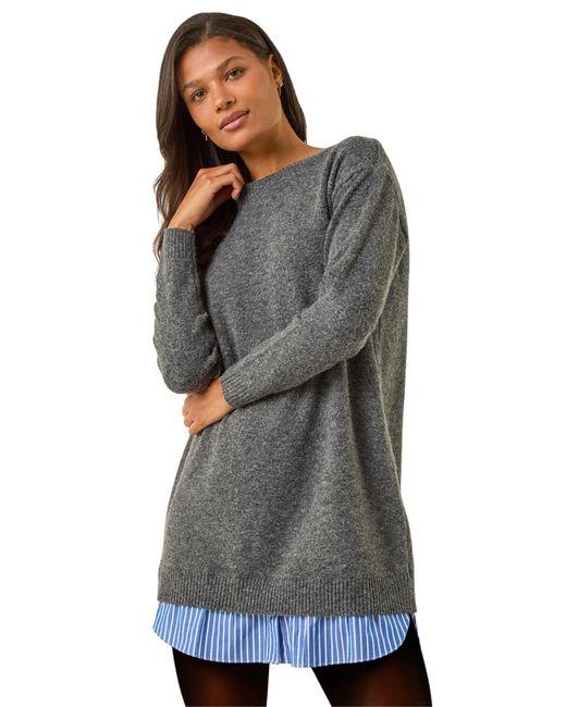 Roman Gray Mock Shirt Knitted Dress