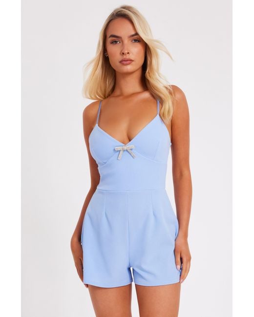 Quiz Blue Bow Front Playsuit