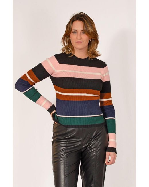 New Look Pink Block Stripe Skinny Rib Knit Top