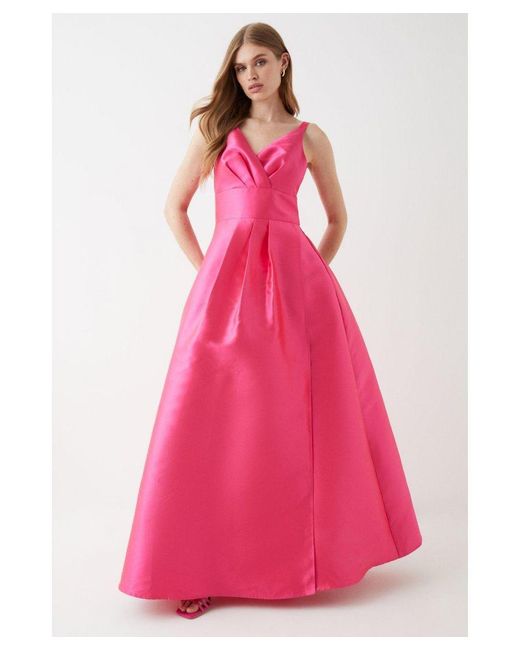 Coast Pink Strappy Split Skirt Twill Gown