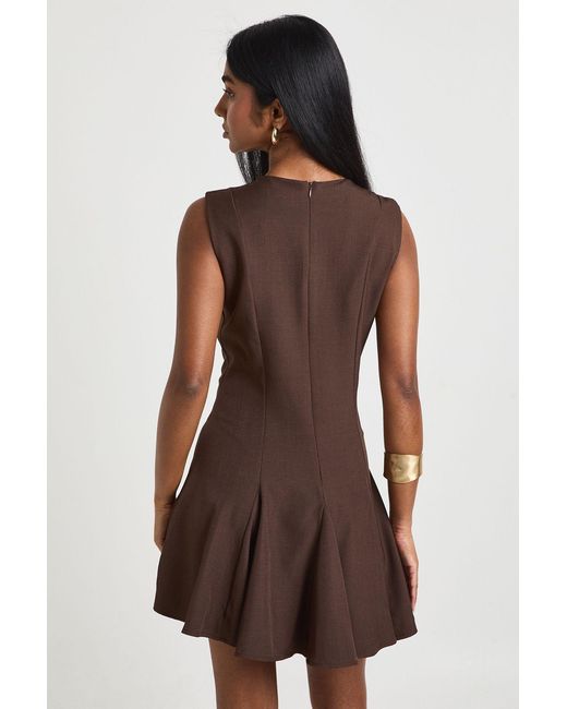 Boohoo Brown Fit & Flare Tailored Mini Dress