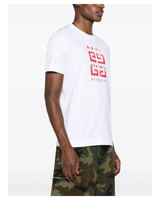 Givenchy 4g Stars Rood Logo Bedrukt T-shirt In Wit in het White voor heren