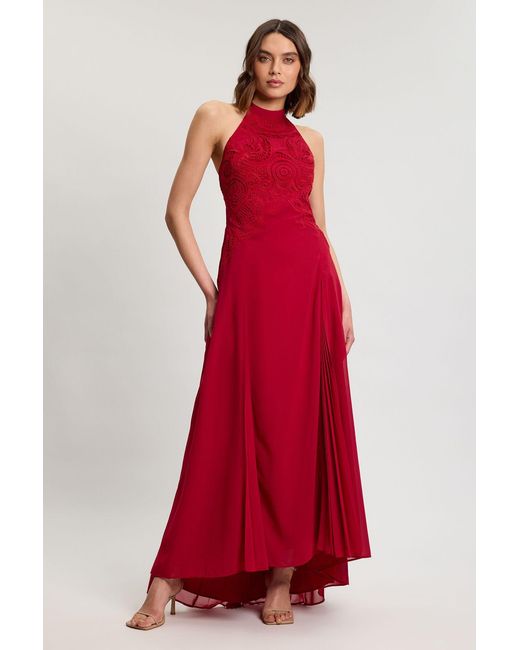 Karen Millen Petite Cutwork Embroidered Woven Maxi Dress With Pleated Godets