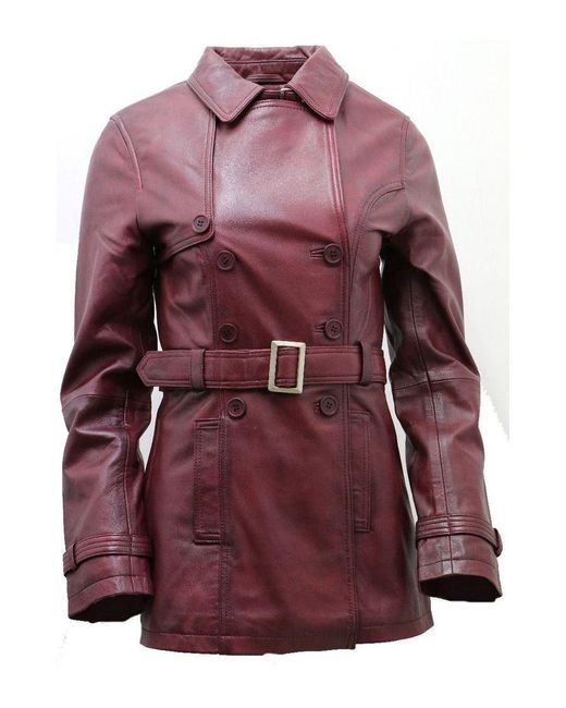 Infinity Leather Red Mid Length Trench Coat -Oakham