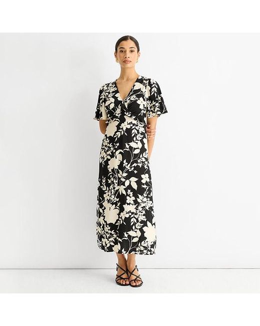 Gini London Mono V-hals Viscose Midi-jurk Met Ruches in het Multicolor