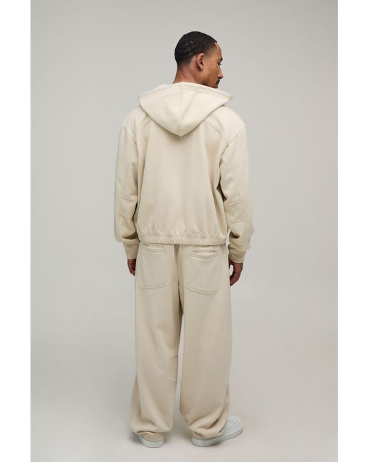 BoohooMAN Natural Oversized Boxy Loopback V Neck Hoodie for men