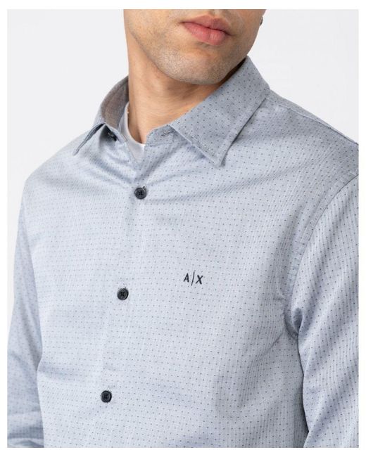 Armani Exchange Blue Long Sleeve Microdot Shirt for men