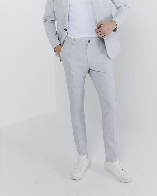 River Island Blue Suit Trousers Skinny Fit Textured for men