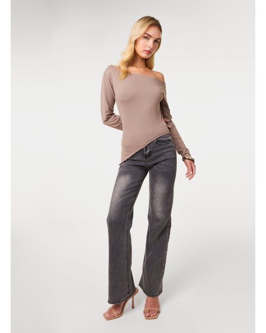 Pink Vanilla Natural Off Shoulder Asymmetric Hem Top
