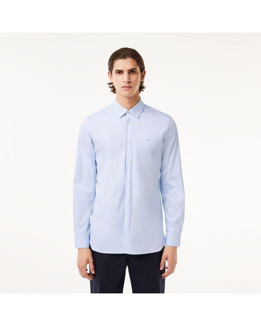 Lacoste Slim Fit Gestreept Popeline Overhemd In Lichtblauw in het Blue voor heren