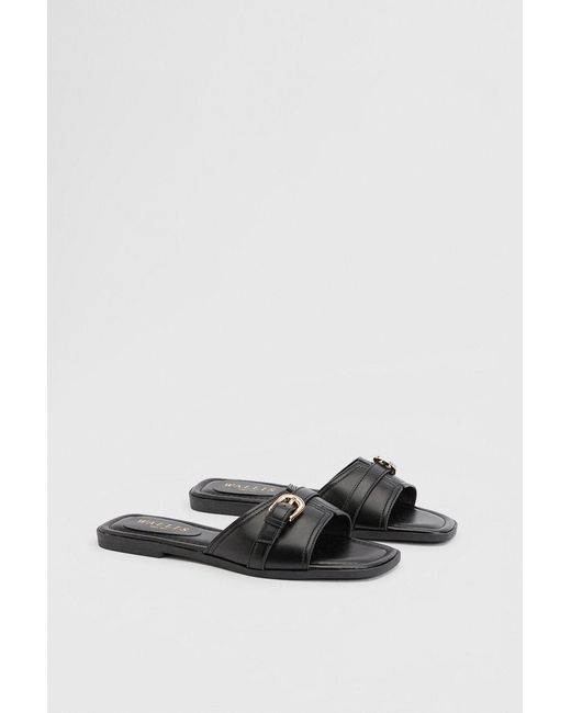 Wallis White Lacie Faux Leather Buckle Detail Flat Sliders