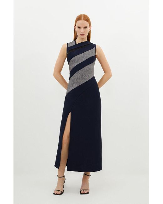 Karen Millen Figure Form Bandage Lace Detail Sleeveless Knit Maxi Dress in  Blue | Lyst UK