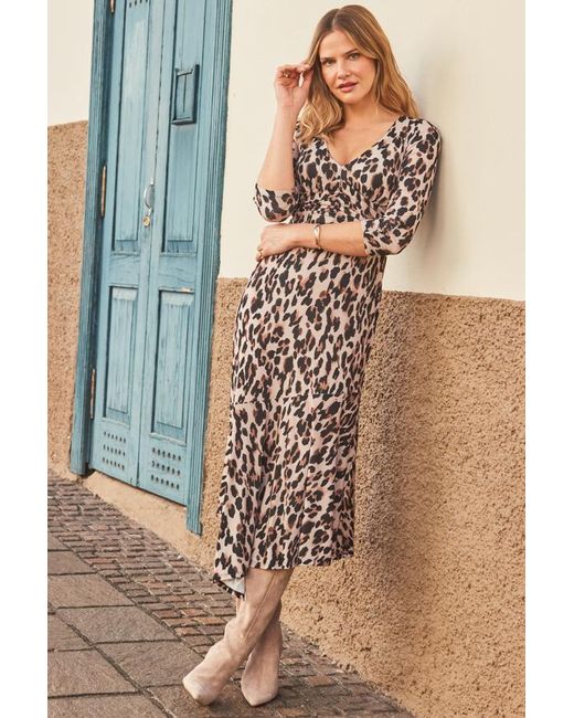 Sosandar Blue Leopard Print Tiered Hem Midi Dress