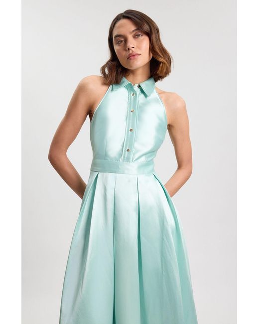 Karen Millen Green Petite Twill Collared Maxi Dress