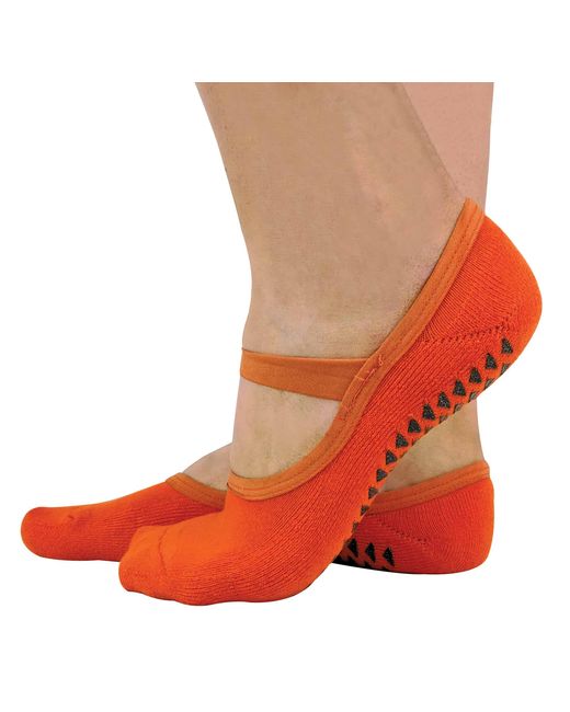 Sock Snob Orange 2 Pairs Ladies Non Slip Grip Invisible Pilates Yoga Socks With Straps