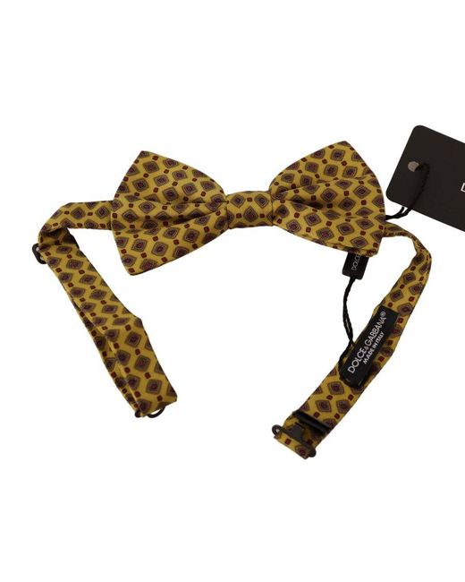 Dolce & Gabbana Yellow Patterned Silk Adjustable Neck Papillon Bow Tie for men