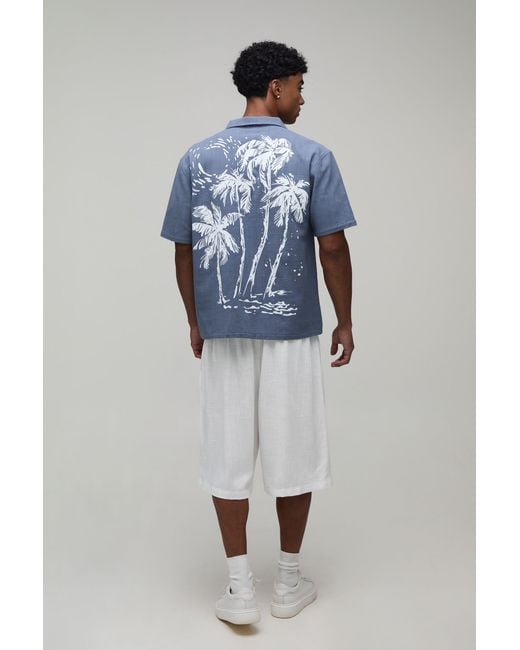 BoohooMAN Blue Oversized Short Sleeve Contrast Palm Print Shirt for men