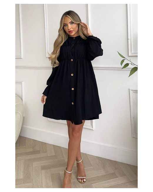 AX Paris Blue Long Sleeve Gathered Detail Button Front Dress