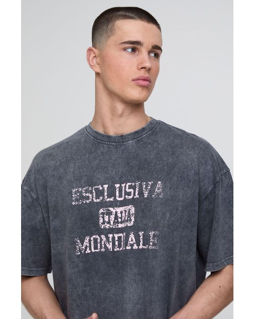BoohooMAN Blue Oversized Loopback Washed Italia Printed Short Set for men