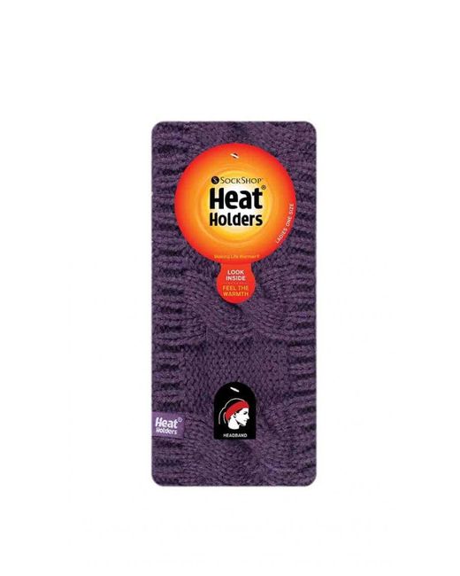 Heat Holders Purple Ladies Cable Knitted Fleece Lined Thermal Winter Ear Warmer Headband