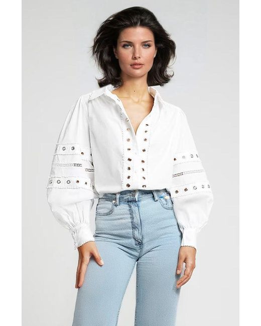 River Island White Eyelet Detail Puff Sleeve Blouse Cotton